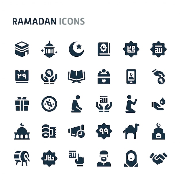 Ramadan icon set. fillio black icon-serie. Premium Vector