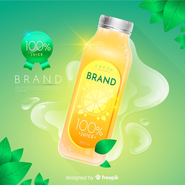 Realistische natuurlijke sap advertentie achtergrond Gratis Vector