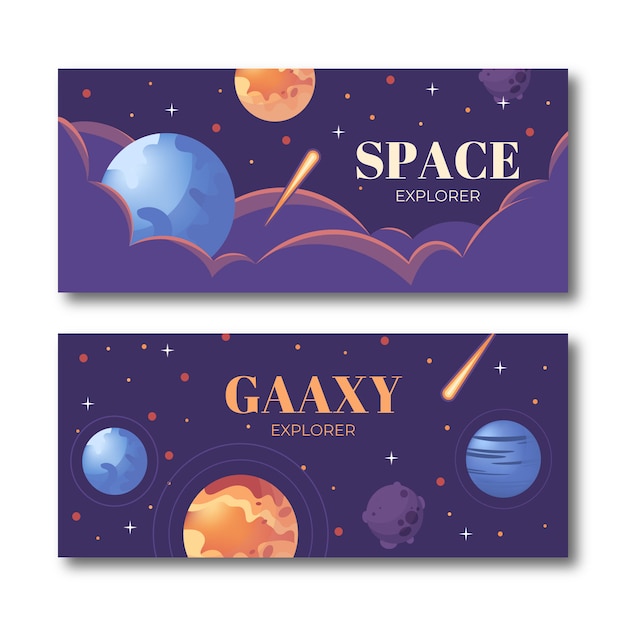 Realistische ruimtebanner met universumlandschap. Premium Vector