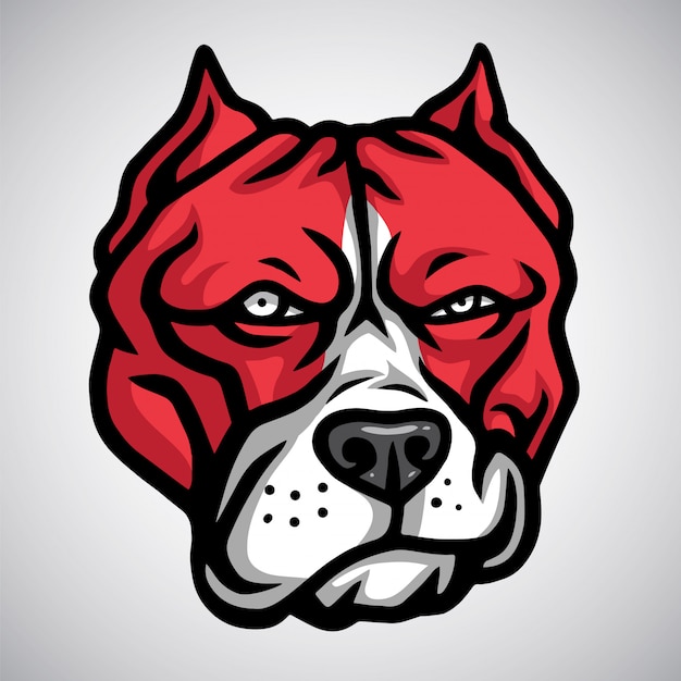 Red pitbull mascot smirking. vector logo sjabloon | Premium Vector