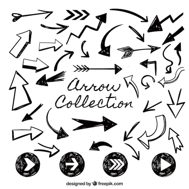 Reeks pijlen om in hand getrokken stijl te merken Gratis Vector