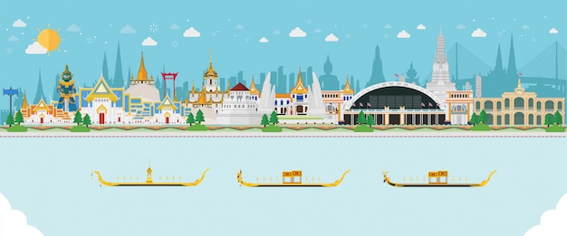 Reizen achtergrond met thaise landschap Premium Vector