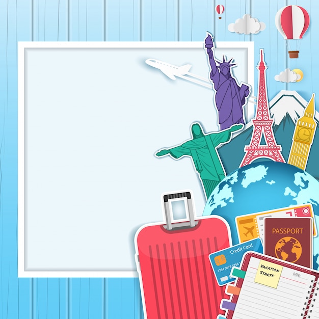 Reizen met vliegtuig en bagage Premium Vector