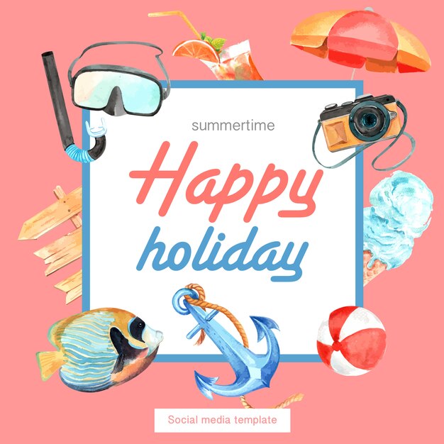 Reizen op vakantie zomer het strand palmboom vakantie frame krans Gratis Vector