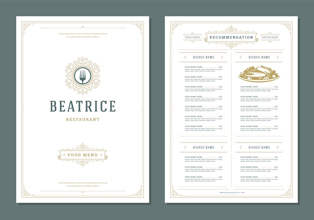 Restaurant menu ontwerp en label vector brochure sjabloon. Premium Vector