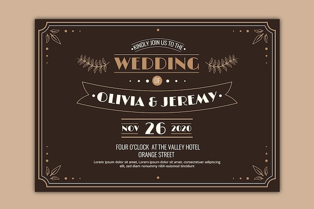 Retro bruiloft uitnodiging Gratis Vector
