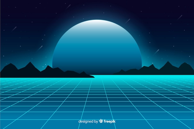 Retro futuristisch landschaps plat ontwerp als achtergrond Gratis Vector