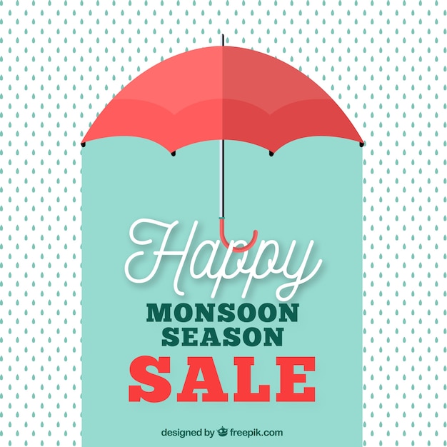 Retro moesson verkoop achtergrond met paraplu en druppels Gratis Vector