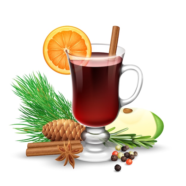 Rode glühwein voor de winter en kerst met sinaasappelschijfje