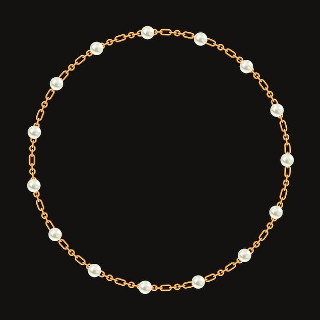 Rond frame gemaakt met gouden ketting en witte parels. Premium Vector