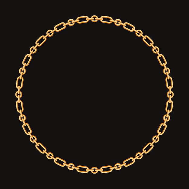 Rond frame gemaakt met gouden ketting. op zwart Premium Vector