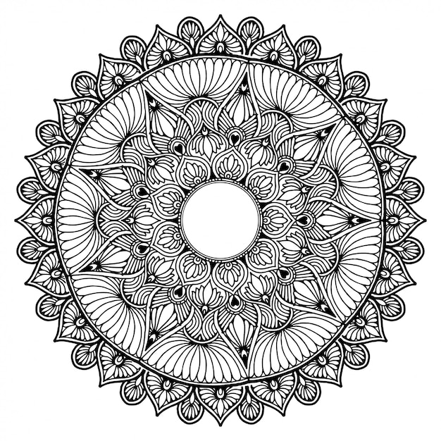 Ronde Bloemenmandala Voor Tatoeage Henna Vintage Decoratieve Elementen Oosterse Patronen Indisch Ontwerp Patroon En Stempel Premium Vector