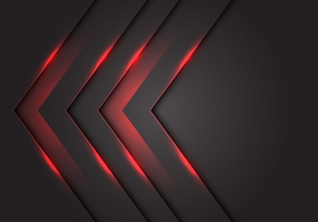 Rood licht 3d pijlrichting, donkergrijze lege ruimteachtergrond. Premium Vector