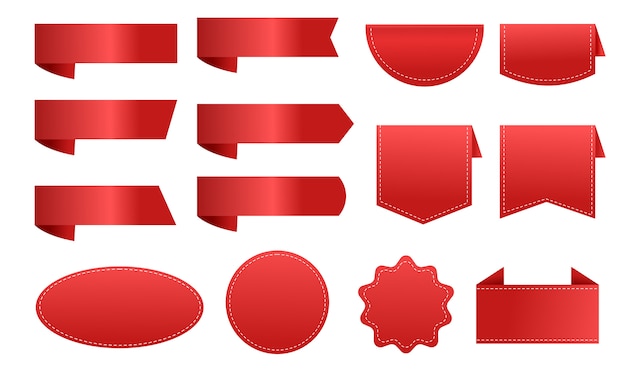 Rood lint label prijskaartje korting grote collectie Premium Vector