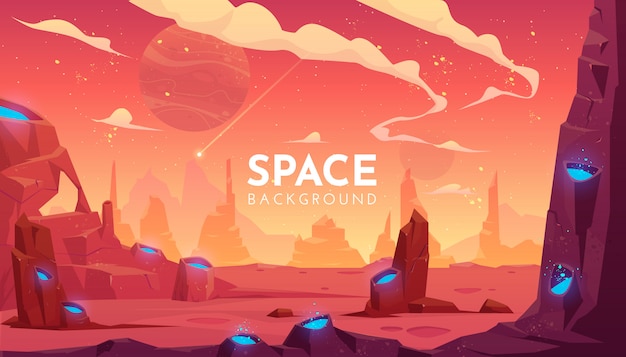 Ruimte illustratie, leeg buitenaards fantasielandschap Gratis Vector