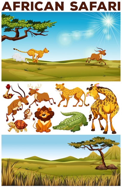 Ongekend Safari thema met wilde dieren in de veld illustratie | Gratis Vector SU-92