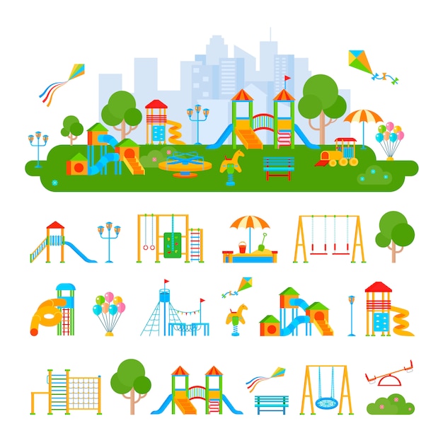 Samenstelling van vlak speelterreinlandschap Gratis Vector