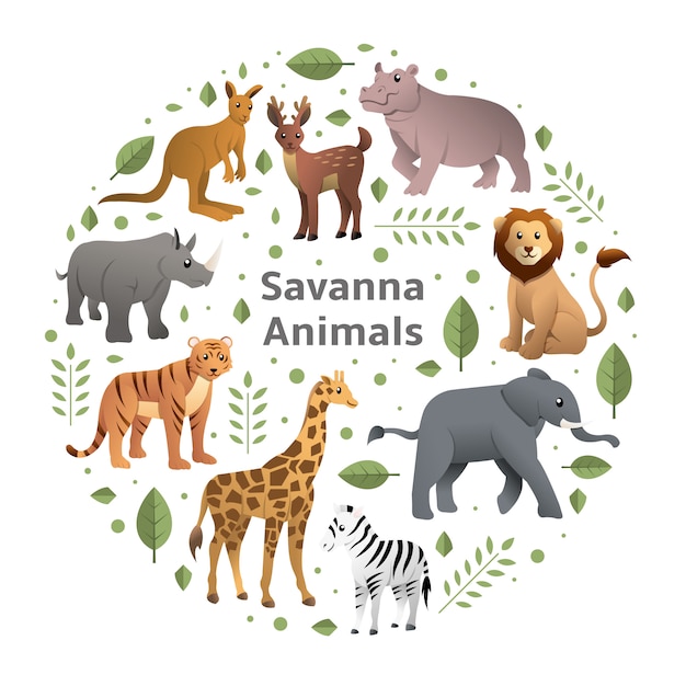 Savanne dieren vector set Premium Vector