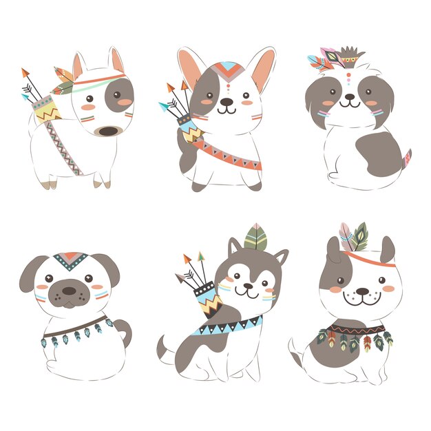Schattige boho puppies Premium Vector