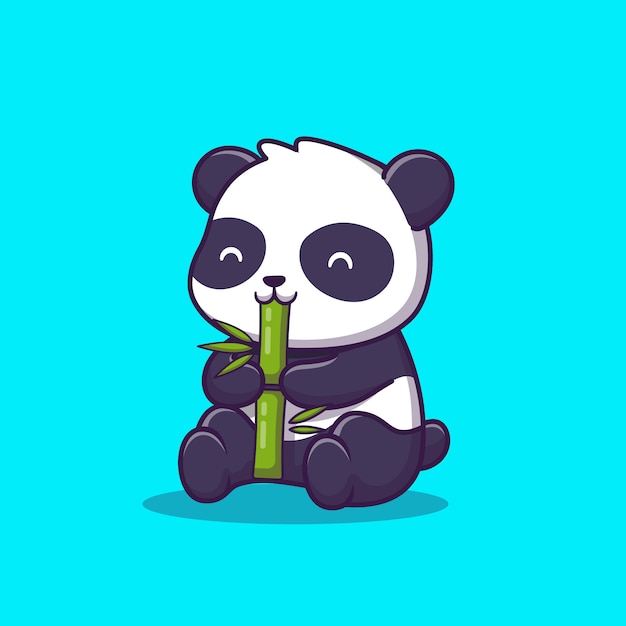 Schattige panda eten bamboe cartoon pictogram illustratie. dierlijke