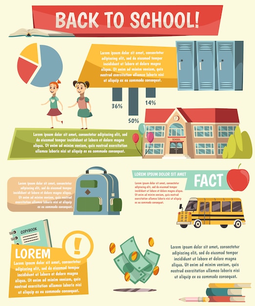 School orthogonale infographics Gratis Vector