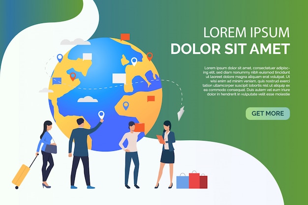 Schuif mensen met globe en reizende zakenmensen Gratis Vector