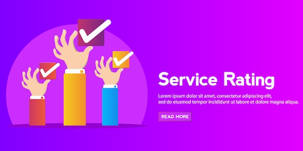 Selectievakje concept. handen met vinkje banner Premium Vector