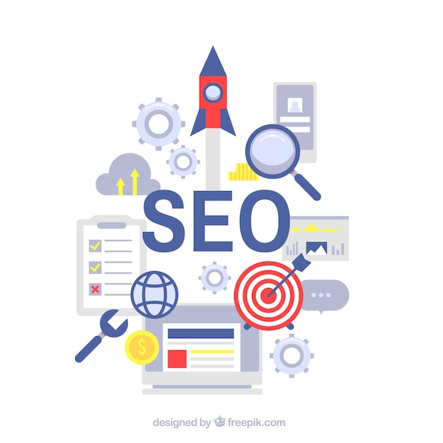 Seo-elementenachtergrond in vlakke stijl Gratis Vector