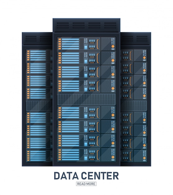 Server rack room, big data bank center achtergrond. Premium Vector