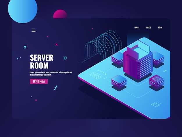 Serverruimte, big data processing, cryptocurrency mining-proces, datacenter Gratis Vector
