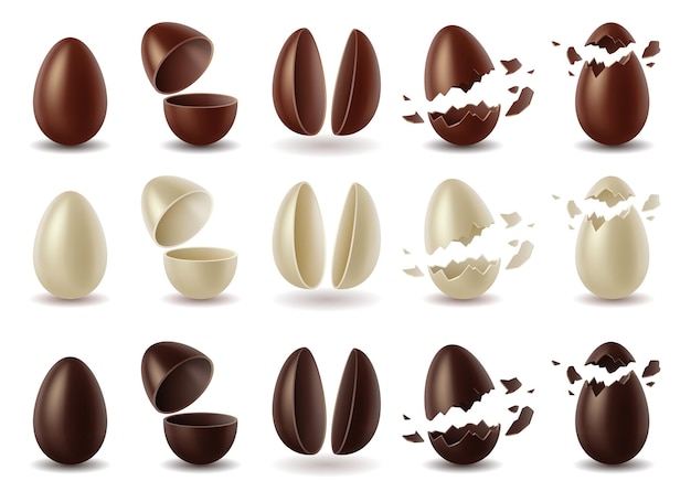 Rijd weg op gang brengen industrie Set chocolade-eieren van melk, pure en witte chocolade | Premium Vector