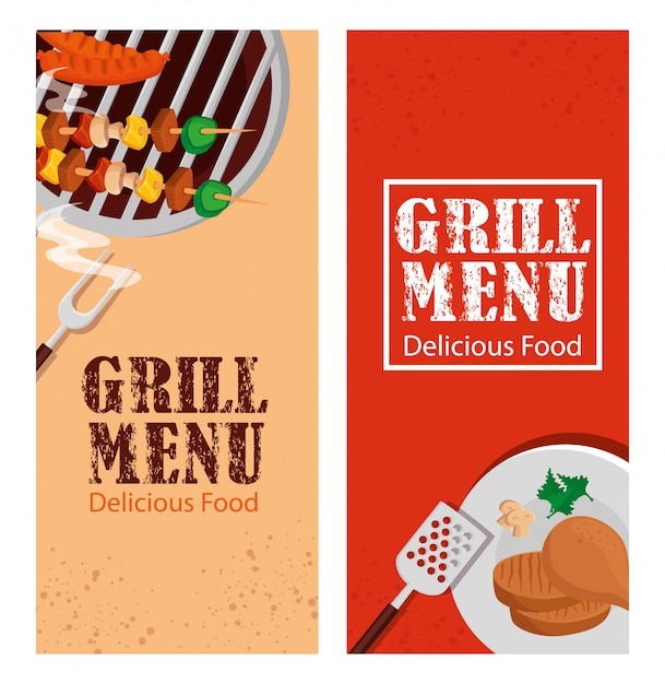 Set folder van grillmenu met heerlijk eten Gratis Vector