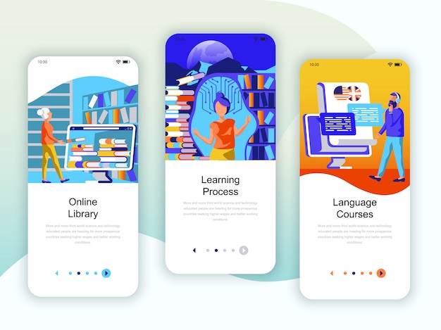 Set gebruikersinterfaceset voor onboarding schermen Premium Vector