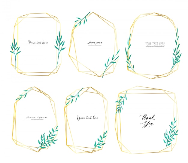 Set geometrische frame met bladeren aquarel, botanische samenstelling. Premium Vector