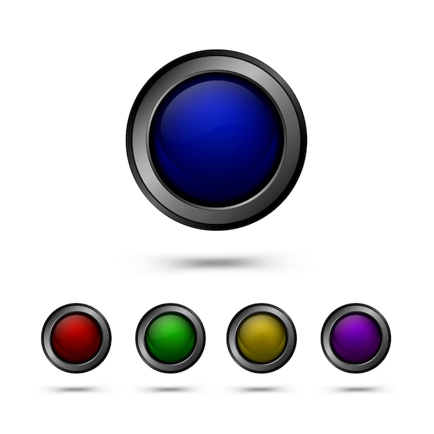 Set glazen knoppen in rood, geel, blauw, groen en paars Premium Vector