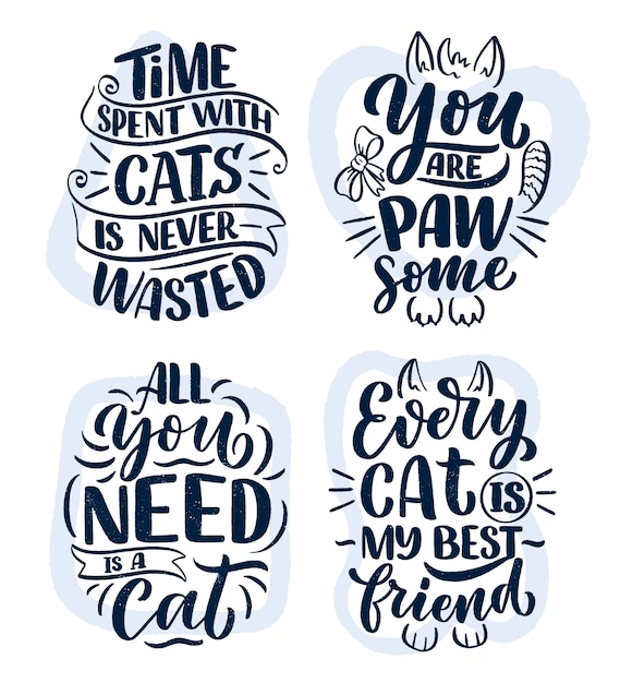 Set met grappige belettering citaten over katten om af te