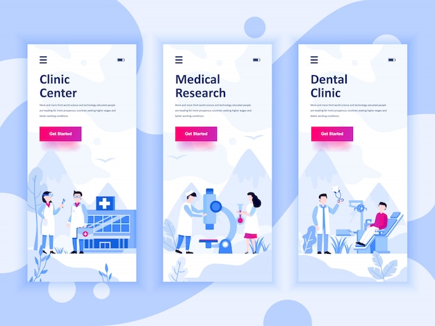 Set onboarding-schermen sjabloon voor gebruikersinterfaceset Premium Vector
