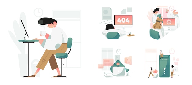 Set programmeer- en computerapparatuur Premium Vector