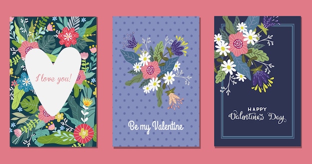 Set sjablonen met bloemen en hart Premium Vector