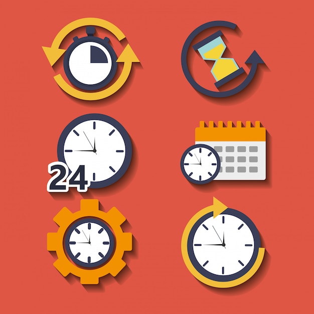 Set tijdklokuur voor planwerkservice Gratis Vector