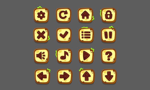 Set ui-elementen voor 2d-games en-apps, game ui-deel 1 Premium Vector