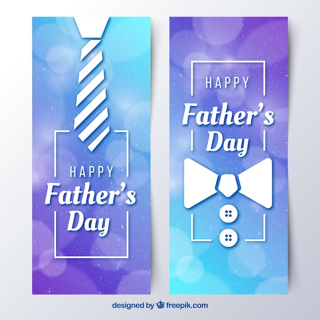 Set vaders dag banners met stropdas en strikje Gratis Vector