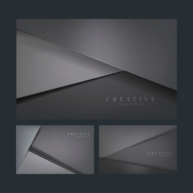 Set van abstracte creatieve achtergrondontwerpen in donker grijs Gratis Vector