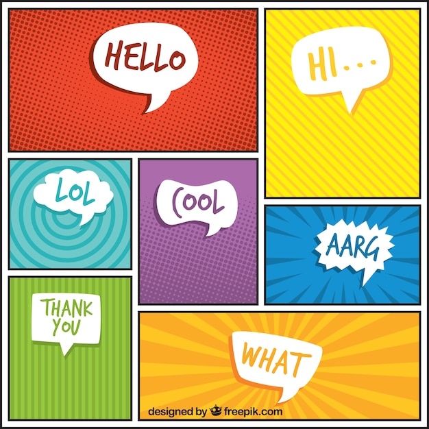 Set van abstracte komische vignetten met de dialoog ballonnen Gratis Vector