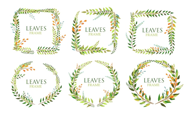 Set van bladeren frame geïsoleerd op witte achtergrond Premium Vector
