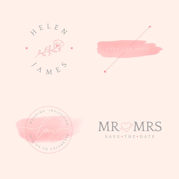 Set van bruiloft uitnodiging badge ontwerp vector Gratis Vector
