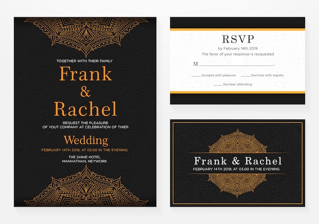 Set van bruiloft uitnodiging sjabloonontwerp met elegante stijl Premium Vector
