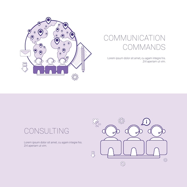 Set van communicatie-opdrachten en consulting banners business concept sjabloon Premium Vector