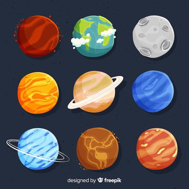 Set van hand getrokken verschillende planeten Gratis Vector