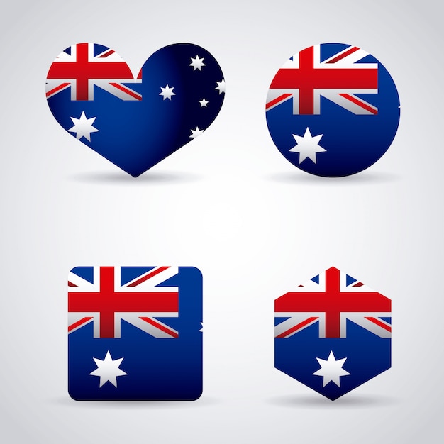 Set van hart, cirkel en vormen met australië vlag Gratis Vector